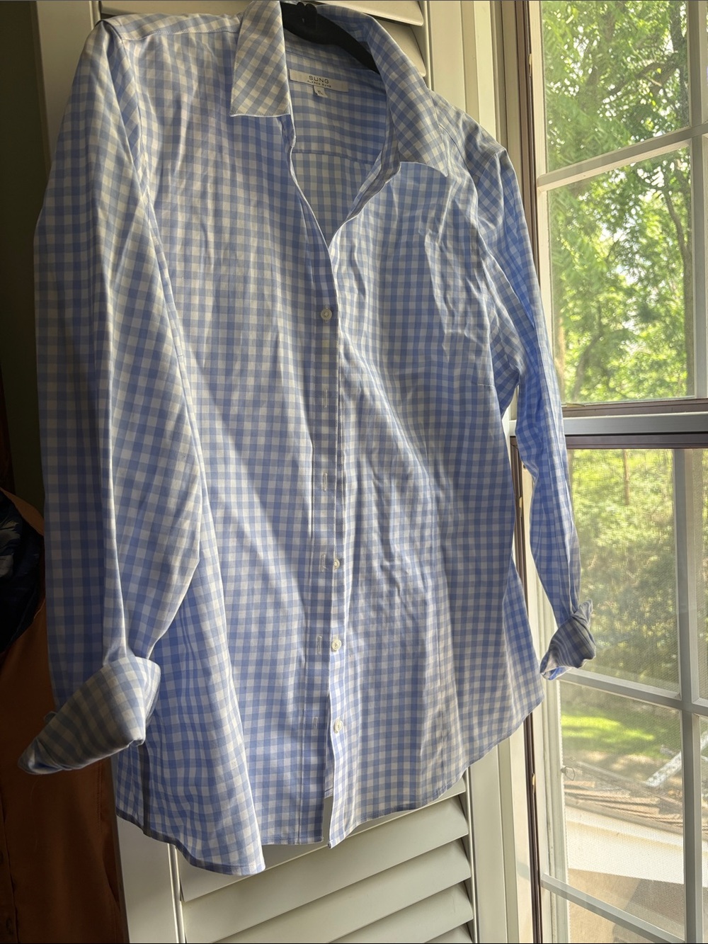ALFRED SUNG Light Blue and White Gingham Dress Shirt